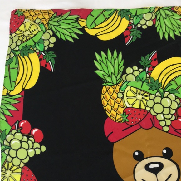 Moschino Toy Bear Fruit Scarf 100% Silk Made in Italy 26”x25” NWT - Picture 5 of 9